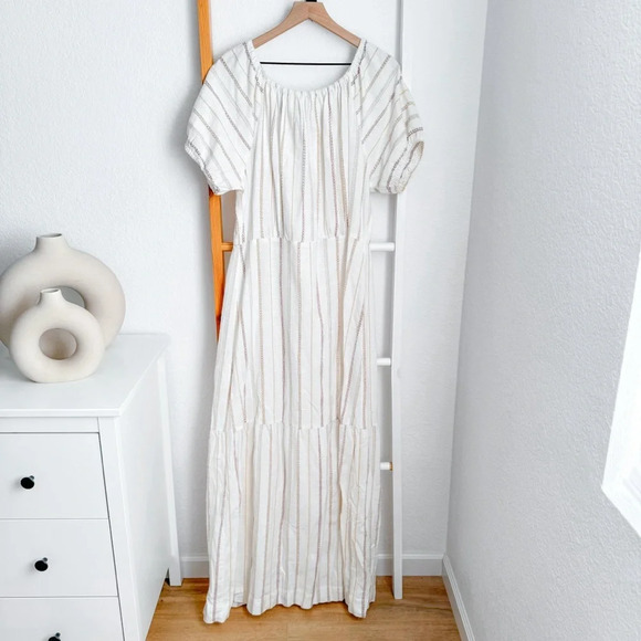 Ace & Jig Quince Maxi Dress In Ambrosia Cream Stripe Striped Off The Shoulder - Picture 4 of 12